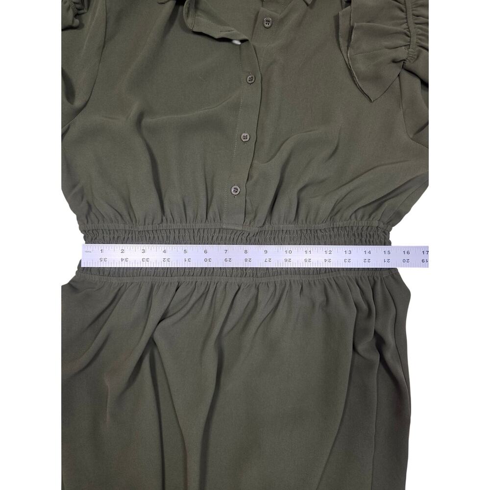 NWT XL Cupshe Button-Front Smocked Waist Long Sleeve Unlined Dress Olive Green - Picture 7 of 11